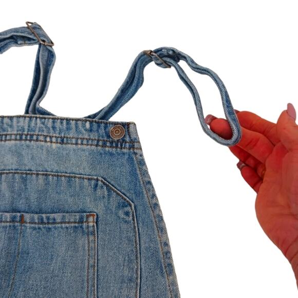 90s Grunge Overalls One Shoulder Women Sz S Lt Blue Distress Holes Shred Fray - Picture 8 of 15